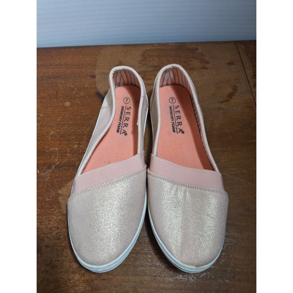 Serra Womens Rose Gold Metallic Memory Foam Slip On Flats Shoes Size 7